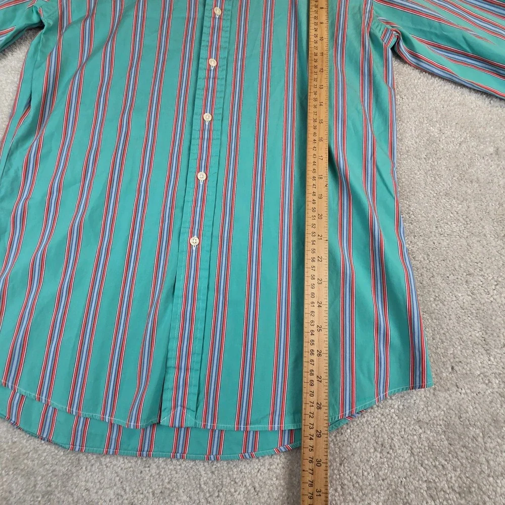 Vtg Polo Ralph Lauren Curham Teal Striped Button Down Shirt Mens 17 34/35